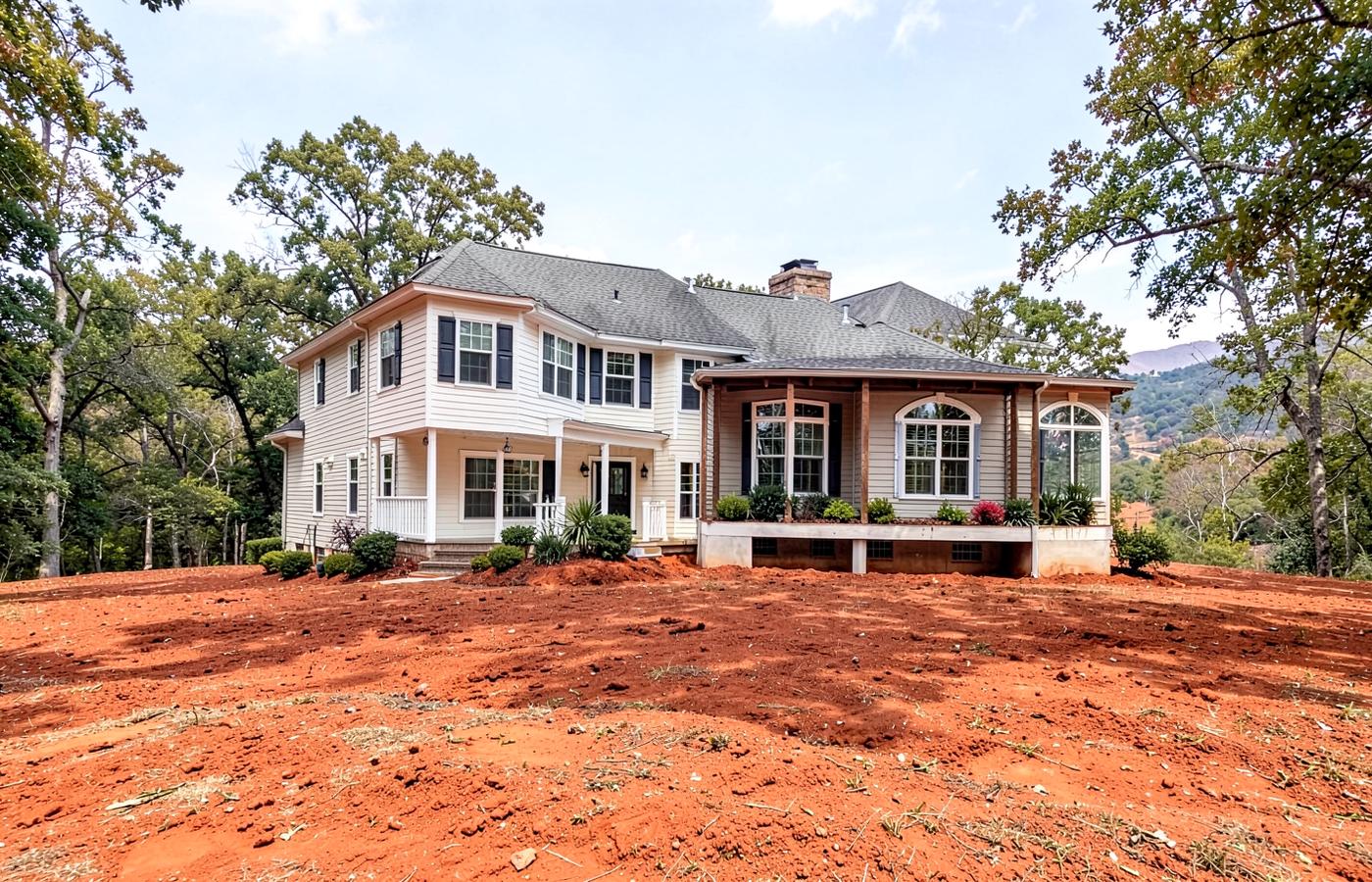 Upstate South Carolina home on a graded lot with red clay soil